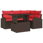 Conjunto de sofá de jardín con cojín 5 pcs Marrón Poliratán