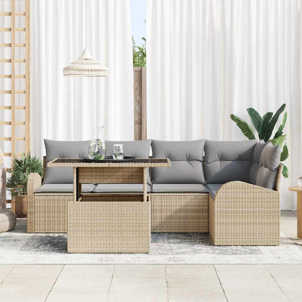 Conjunto de sofá de jardín con cojín 6 pcs Beige Poliratán