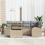 Conjunto de sofá de jardín con cojín 6 pcs Beige Poliratán