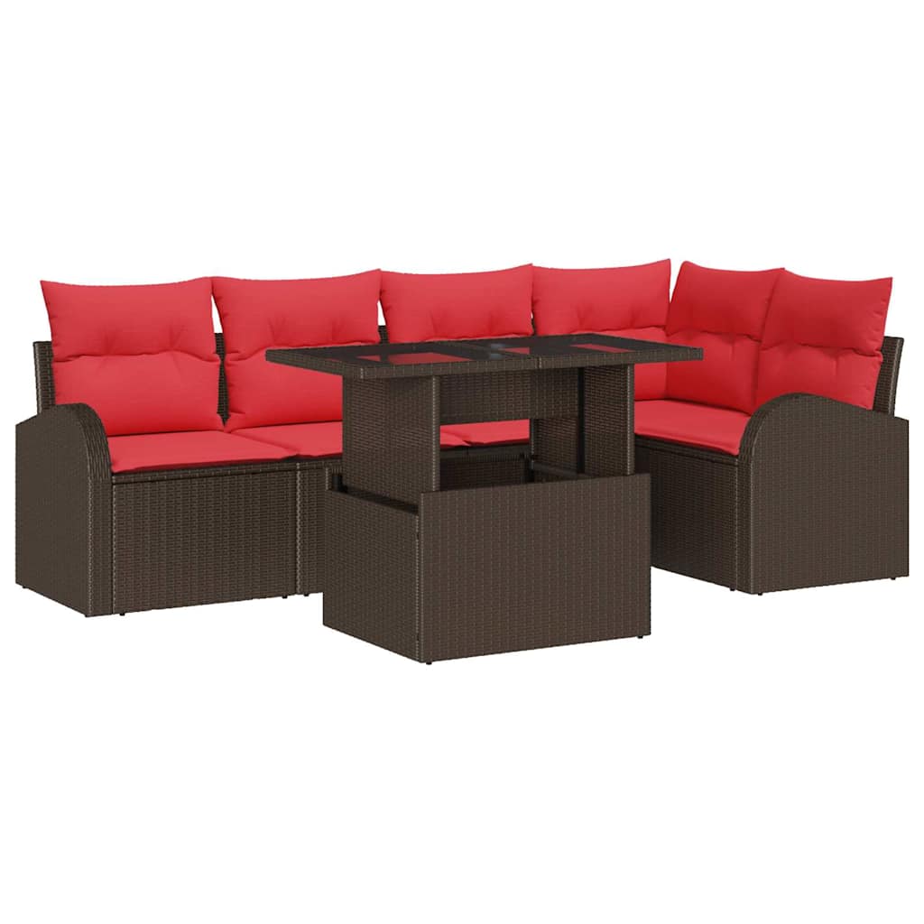 Conjunto de sofá de jardín con cojín 6 pcs Marrón Poliratán