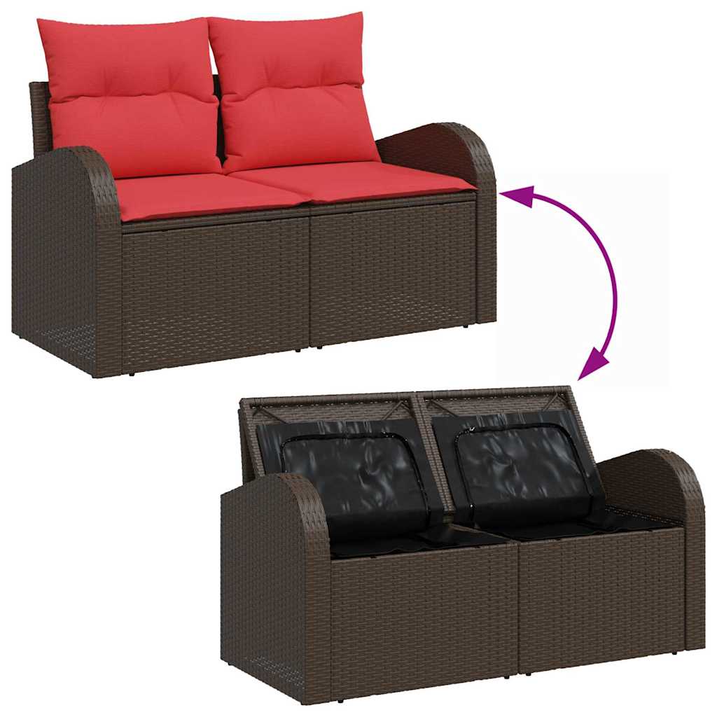 Conjunto de sofá de jardín con cojín 6 pcs Marrón Poliratán