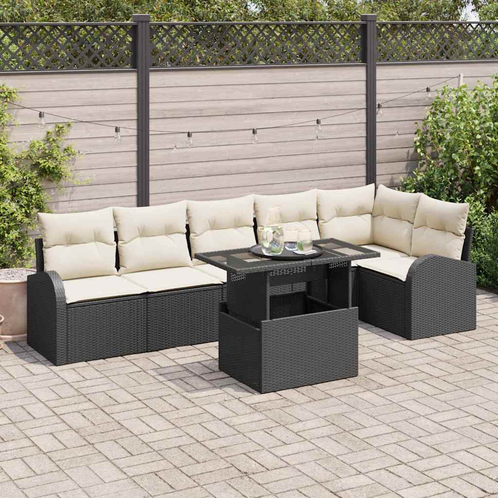Conjunto de sofá de jardín con cojín 7 pcs Beige Poliratán