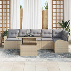 Conjunto de sofá de jardín con cojín 7 pcs Beige Poliratán