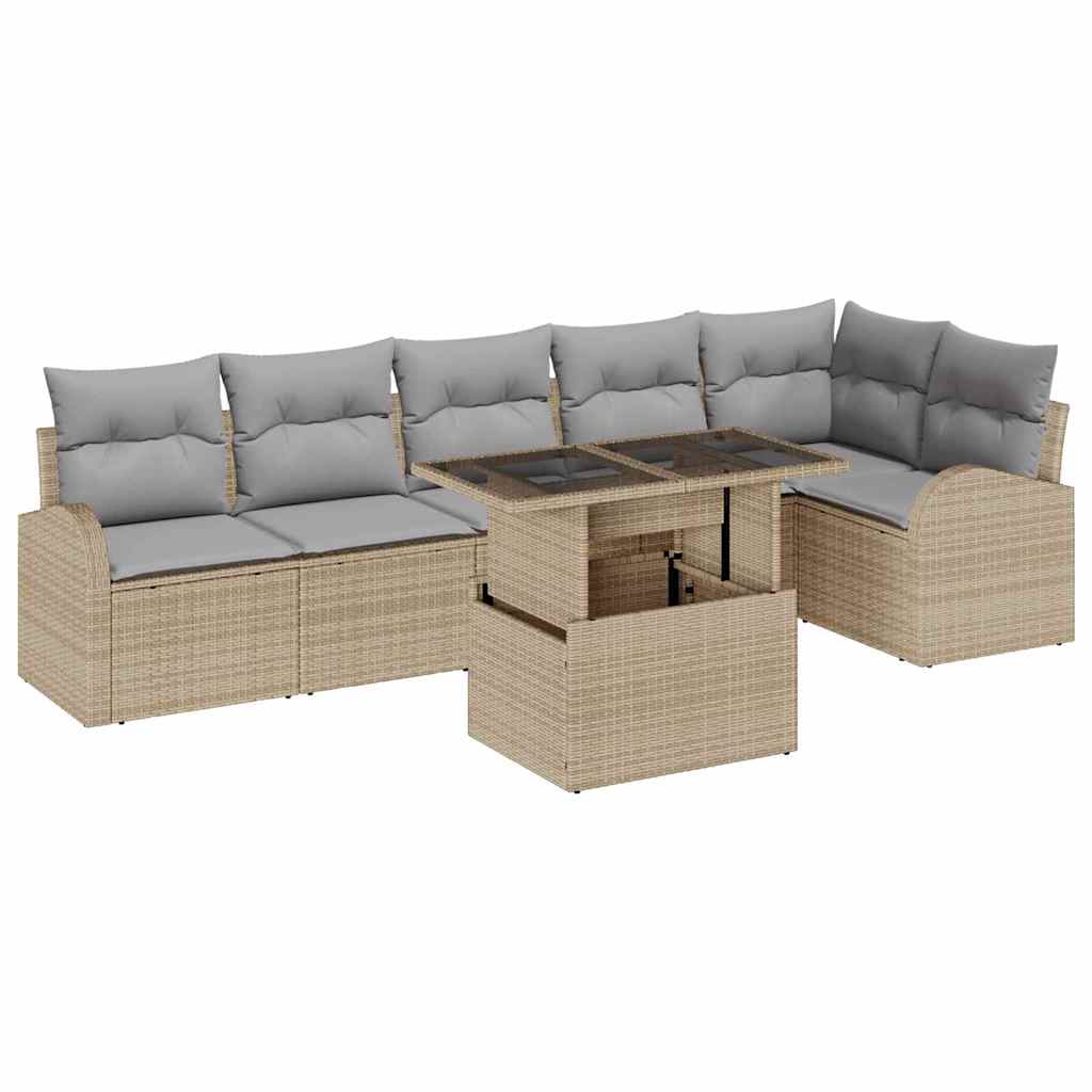 Conjunto de sofá de jardín con cojín 7 pcs Beige Poliratán