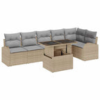 Conjunto de sofá de jardín con cojín 7 pcs Beige Poliratán