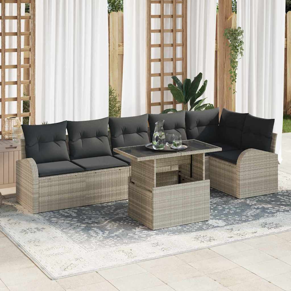 Conjunto de sofá de jardín con cojín 7 pcs Beige Poliratán