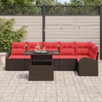 Conjunto de sofá de jardín con cojín 7 pcs Marrón Poliratán