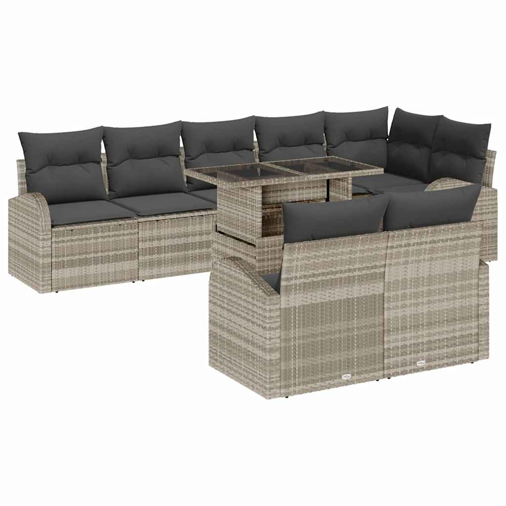 Conjunto de sofá de jardín 9 pcs Gris Claro Poliratán