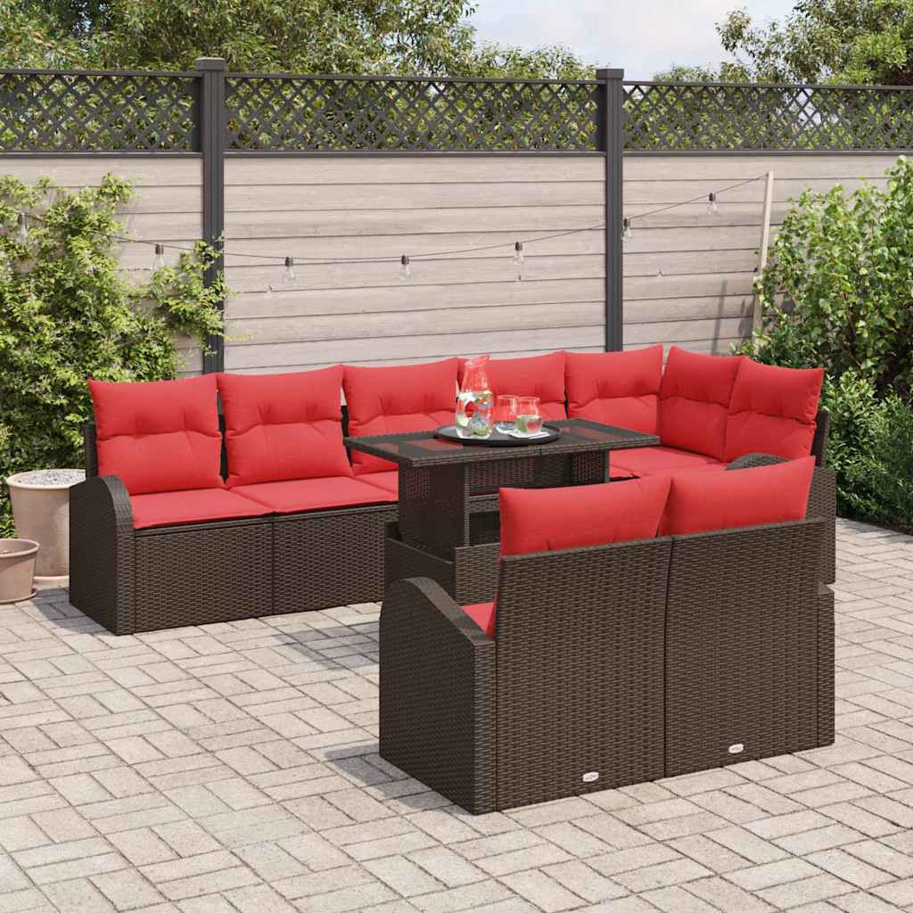 Conjunto de sofá de jardín 9 pcs Marrón Poliratán