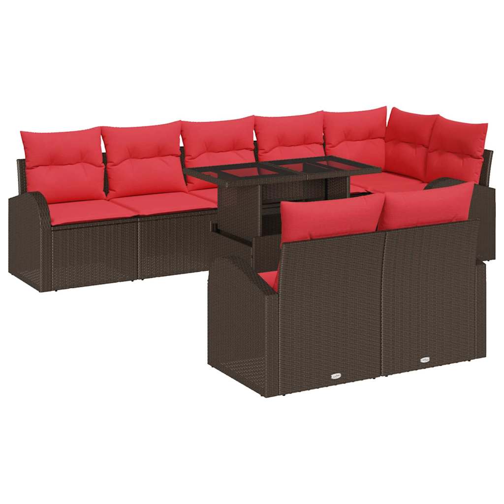 Conjunto de sofá de jardín 9 pcs Marrón Poliratán