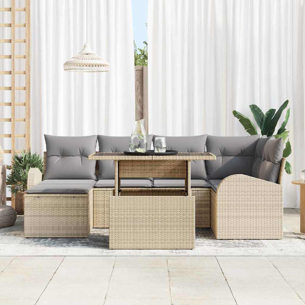 Conjunto de sofá de jardín 7 pcs Beige Poliratán