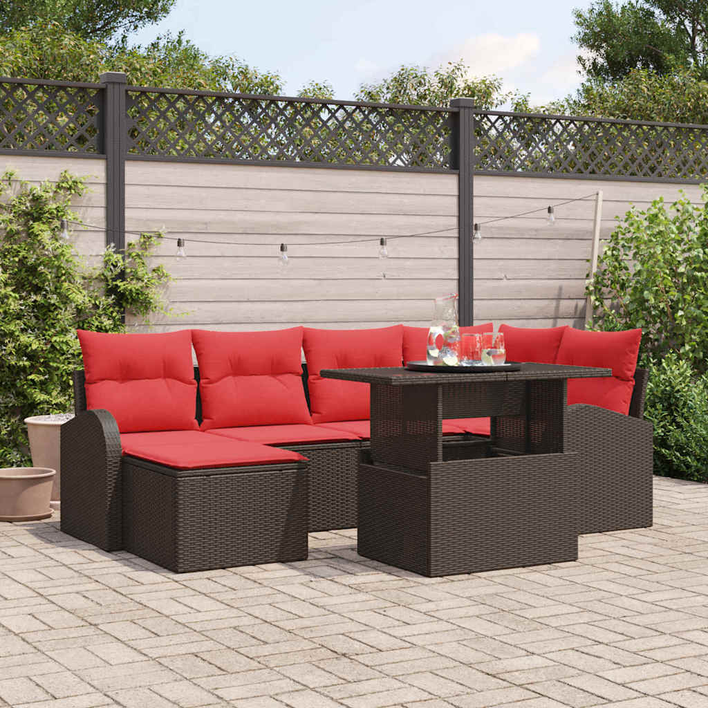Conjunto de sofá de jardín 6 pcs Marrón ratán sintético