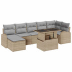 Conjunto de sofá de jardín con cojín 8 pcs Beige Poliratán