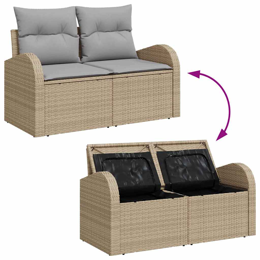 Conjunto de sofá de jardín con cojín 8 pcs Beige Poliratán