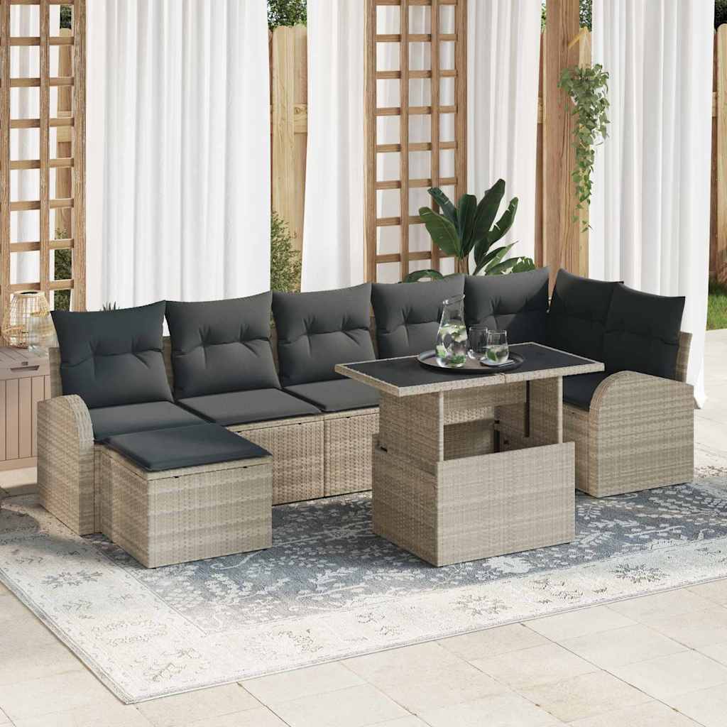 Conjunto de sofá de jardín con cojín 8 pcs Beige Poliratán