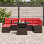 Conjunto de sofá de jardín con cojín 8 pcs Marrón Poliratán