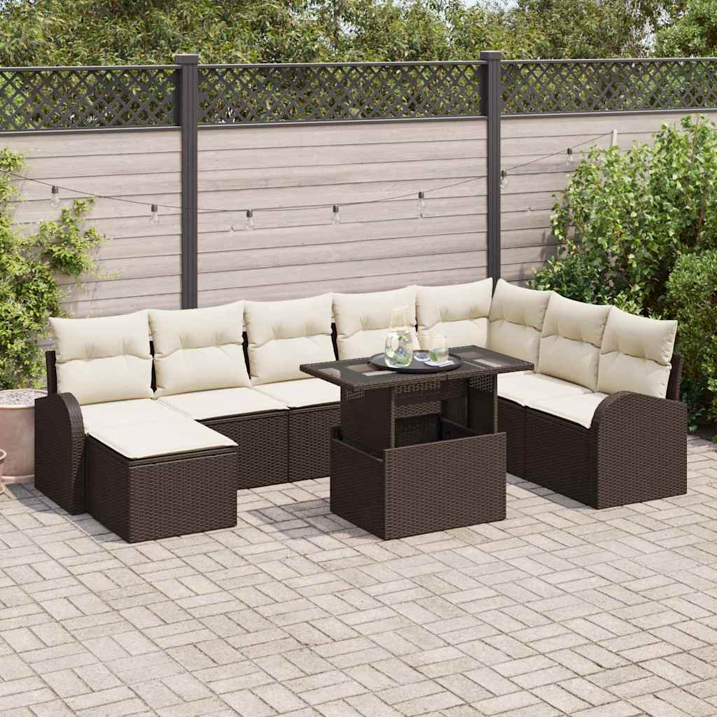 Conjunto de sofá de jardín 9 pcs Beige Poliratán