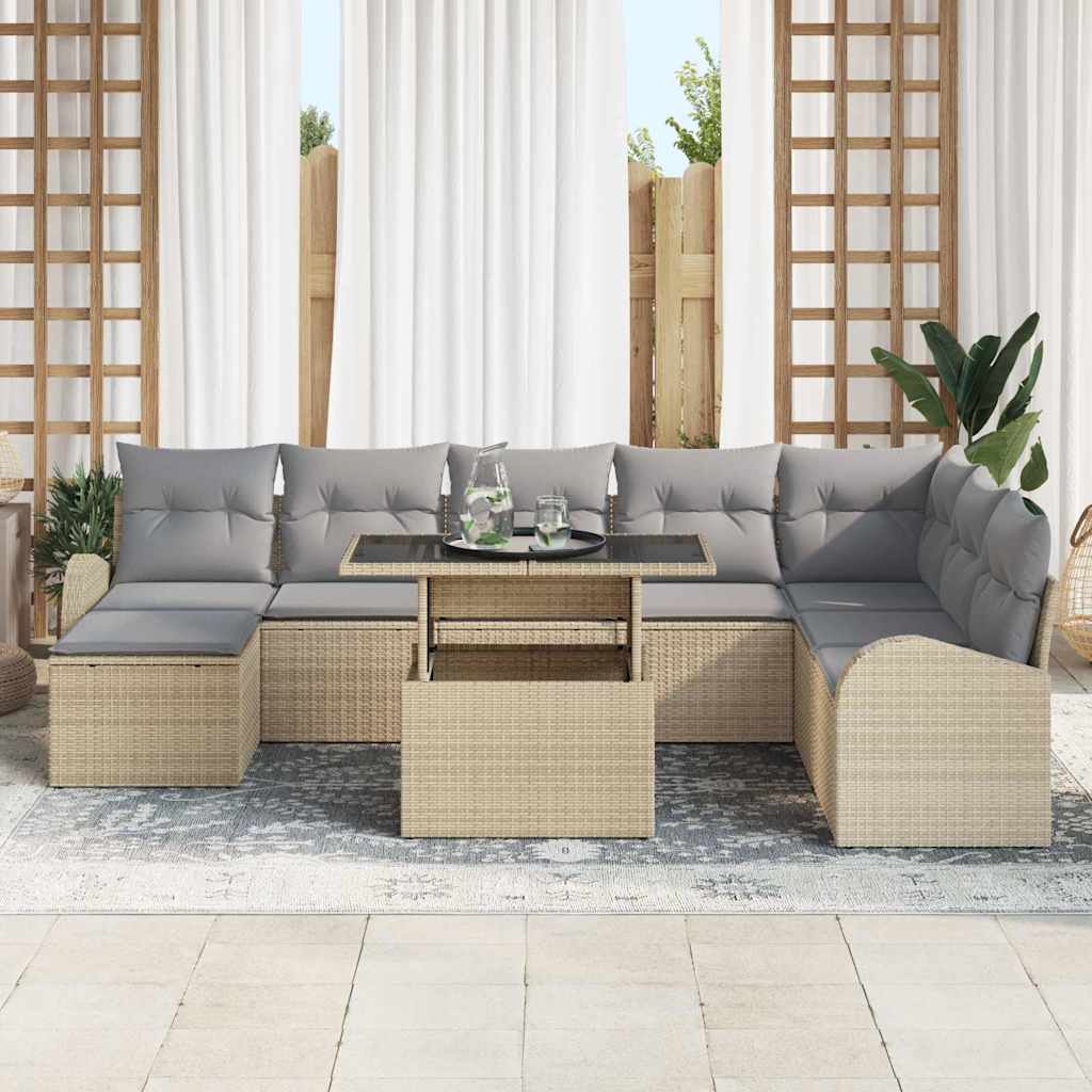 Conjunto de sofá de jardín 9 pcs Beige Poliratán