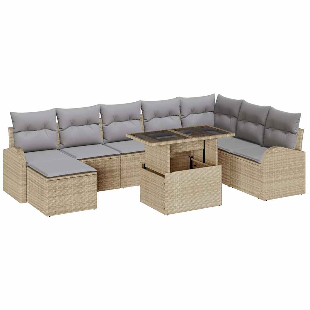 Conjunto de sofá de jardín 9 pcs Beige Poliratán