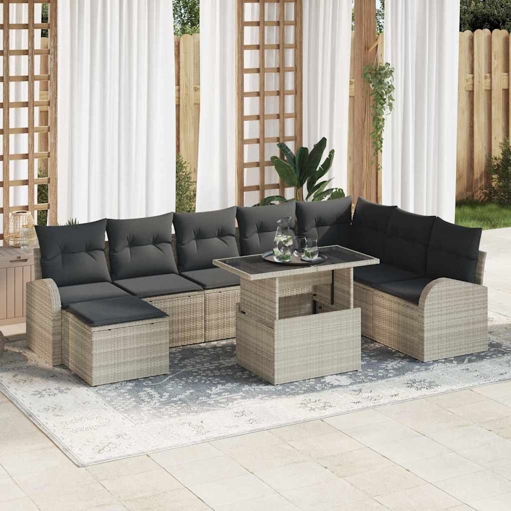 Conjunto de sofá de jardín 9 pcs Beige Poliratán
