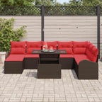 Conjunto de sofá de jardín 9 pcs Marrón Poliratán