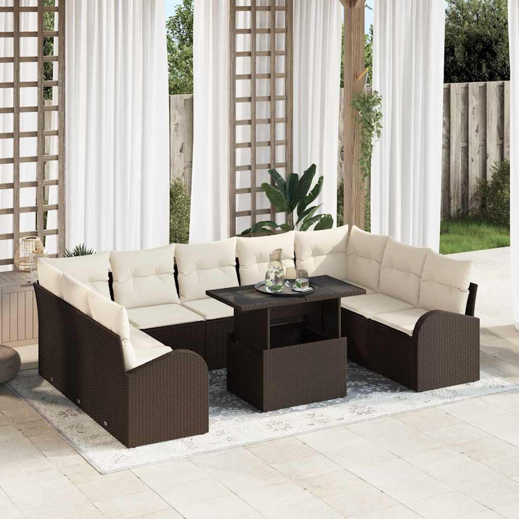 Conjunto de sofá de jardín con cojín 10 pcs Gris Poliratán