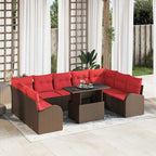 Conjunto de sofá de jardín con cojín 10 pcs Marrón Poliratán