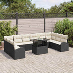 Conjunto de sofá de jardín con cojín 11 pcs Negro Poliratán
