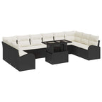 Conjunto de sofá de jardín con cojín 11 pcs Negro Poliratán