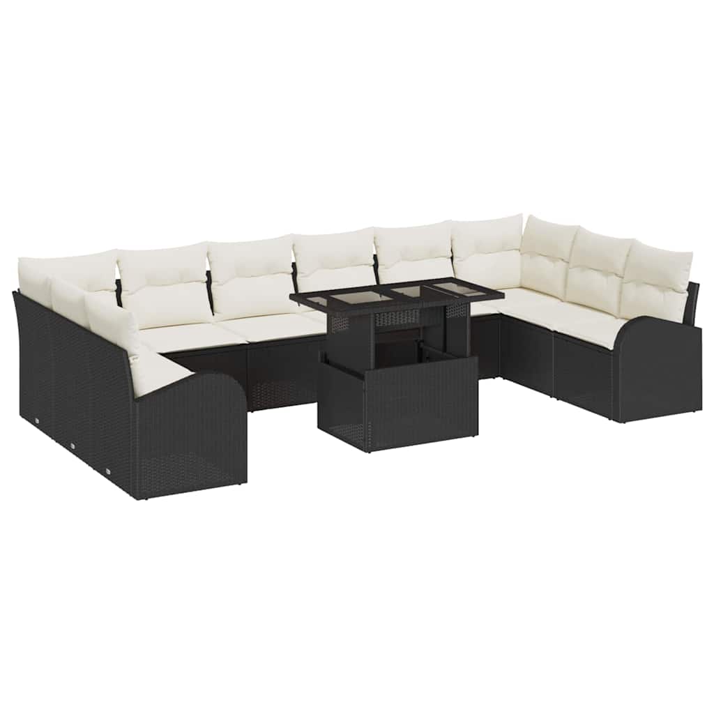 Conjunto de sofá de jardín con cojín 11 pcs Negro Poliratán