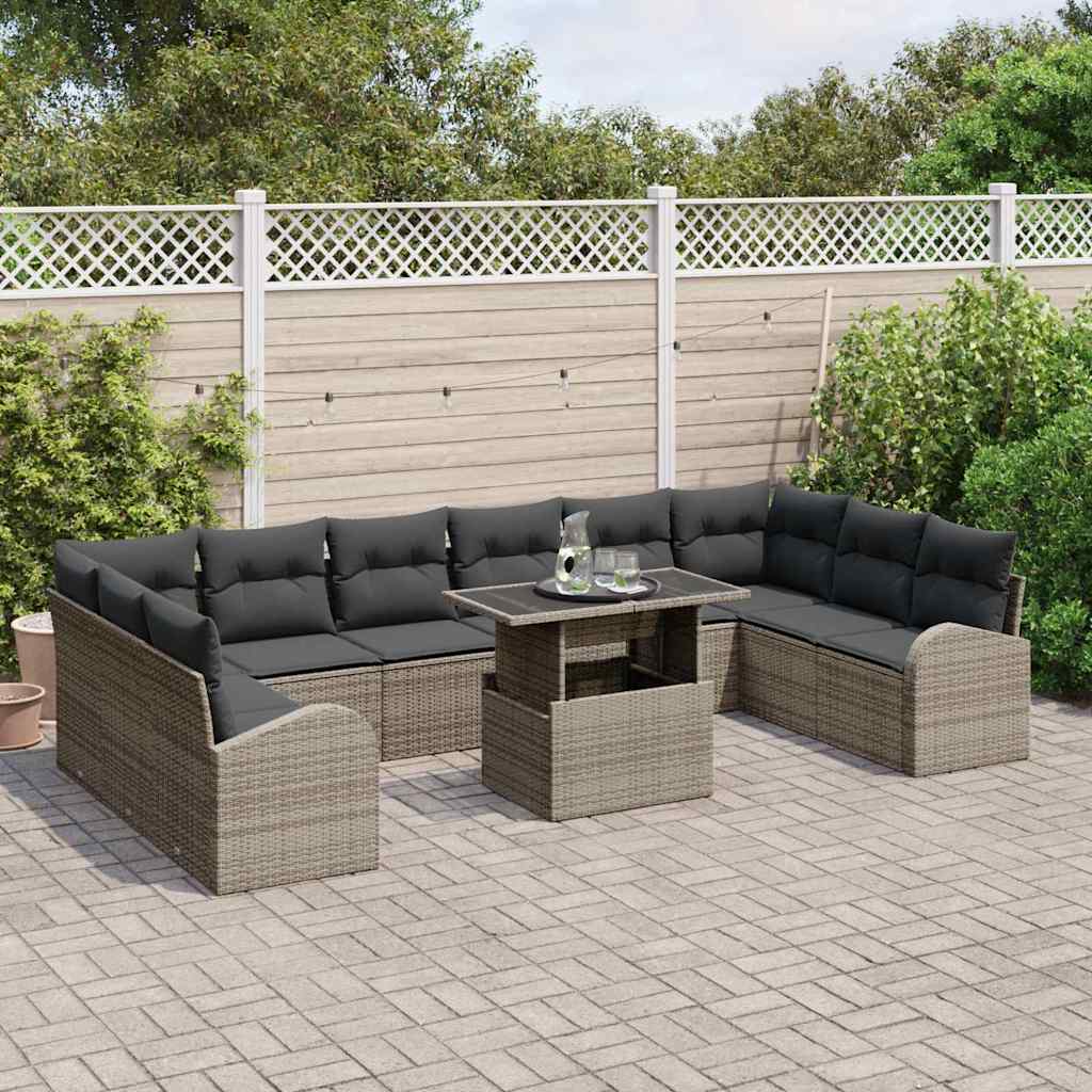 Conjunto de sofá de jardín con cojín 11 pcs Gris Poliratán