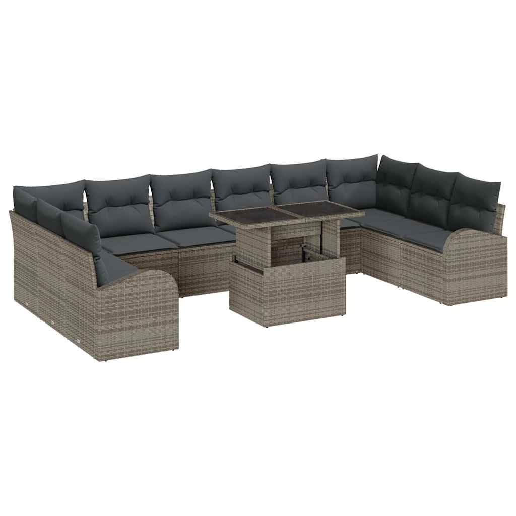 Conjunto de sofá de jardín con cojín 11 pcs Gris Poliratán