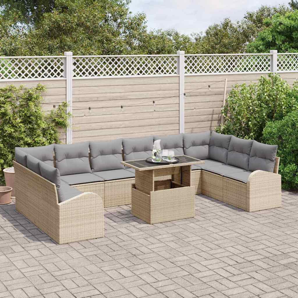 Conjunto de sofá de jardín con cojín 11 pcs Beige Poliratán