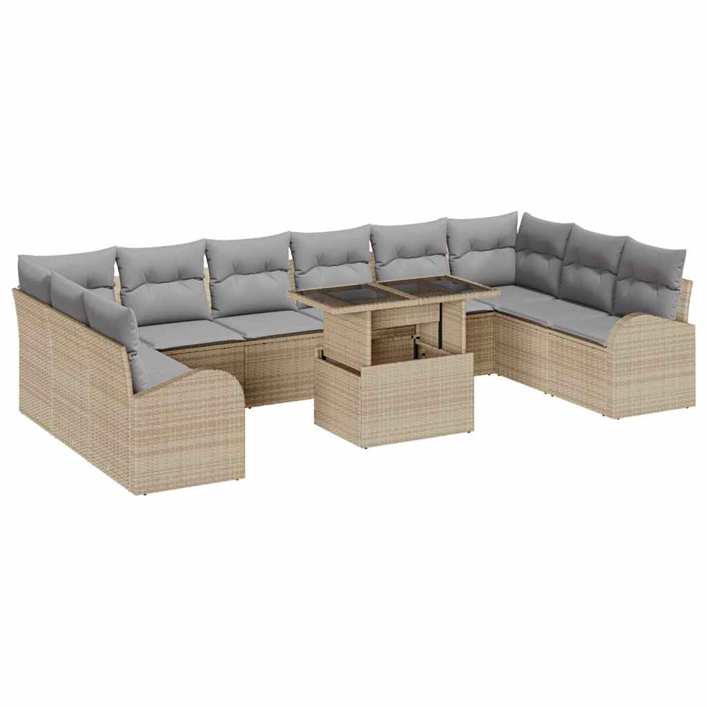 Conjunto de sofá de jardín con cojín 11 pcs Beige Poliratán