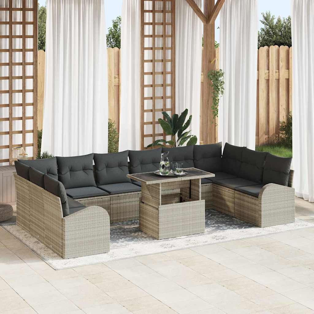 Conjunto de sofá de jardín 11 pcs Beige Poliratán