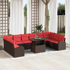 Conjunto de sofá de jardín con cojín 11 pcs Marrón Poliratán