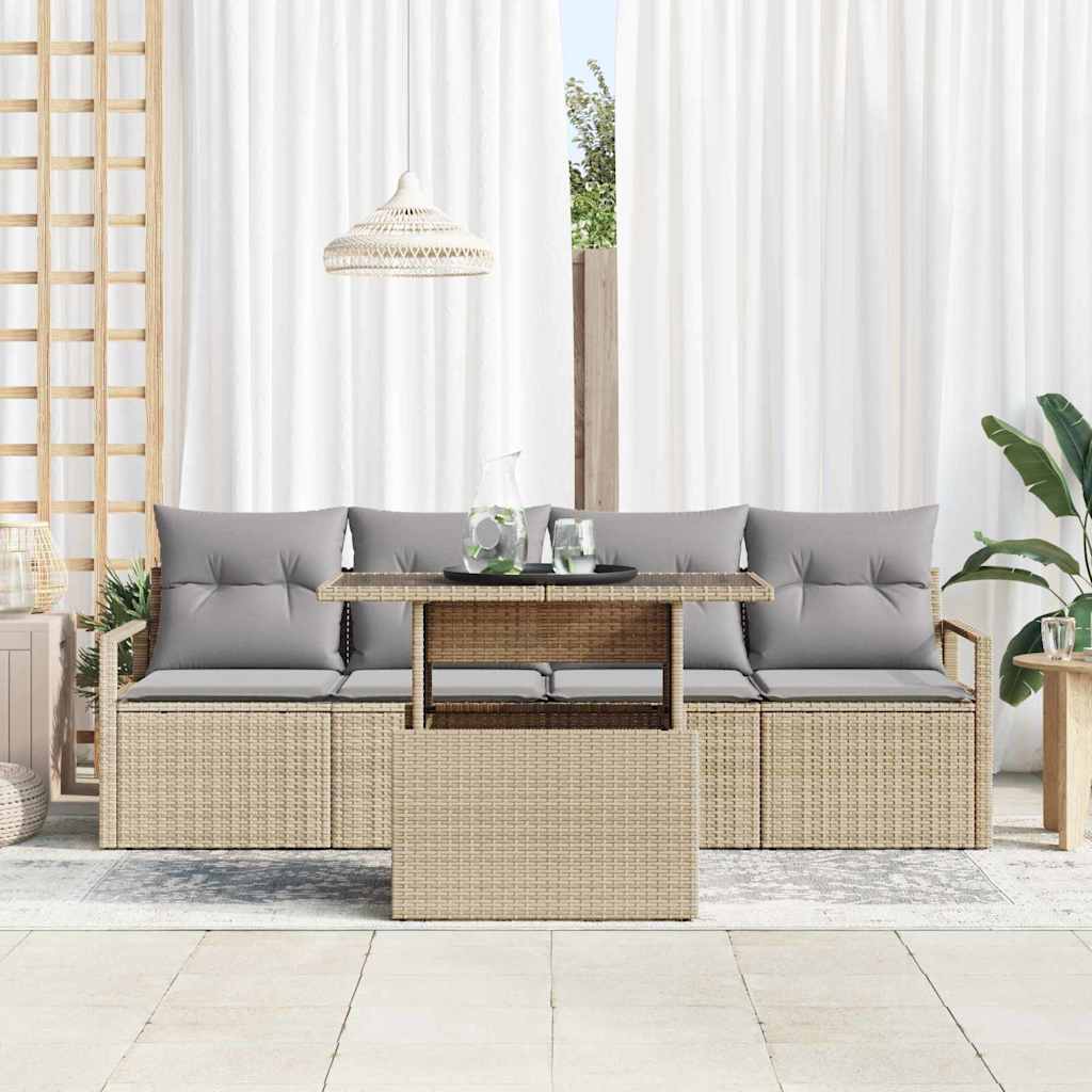 Conjunto de sofá de jardín 5 pcs Beige Poliratán