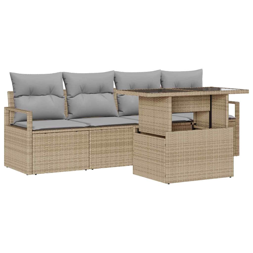 Conjunto de sofá de jardín 5 pcs Beige Poliratán