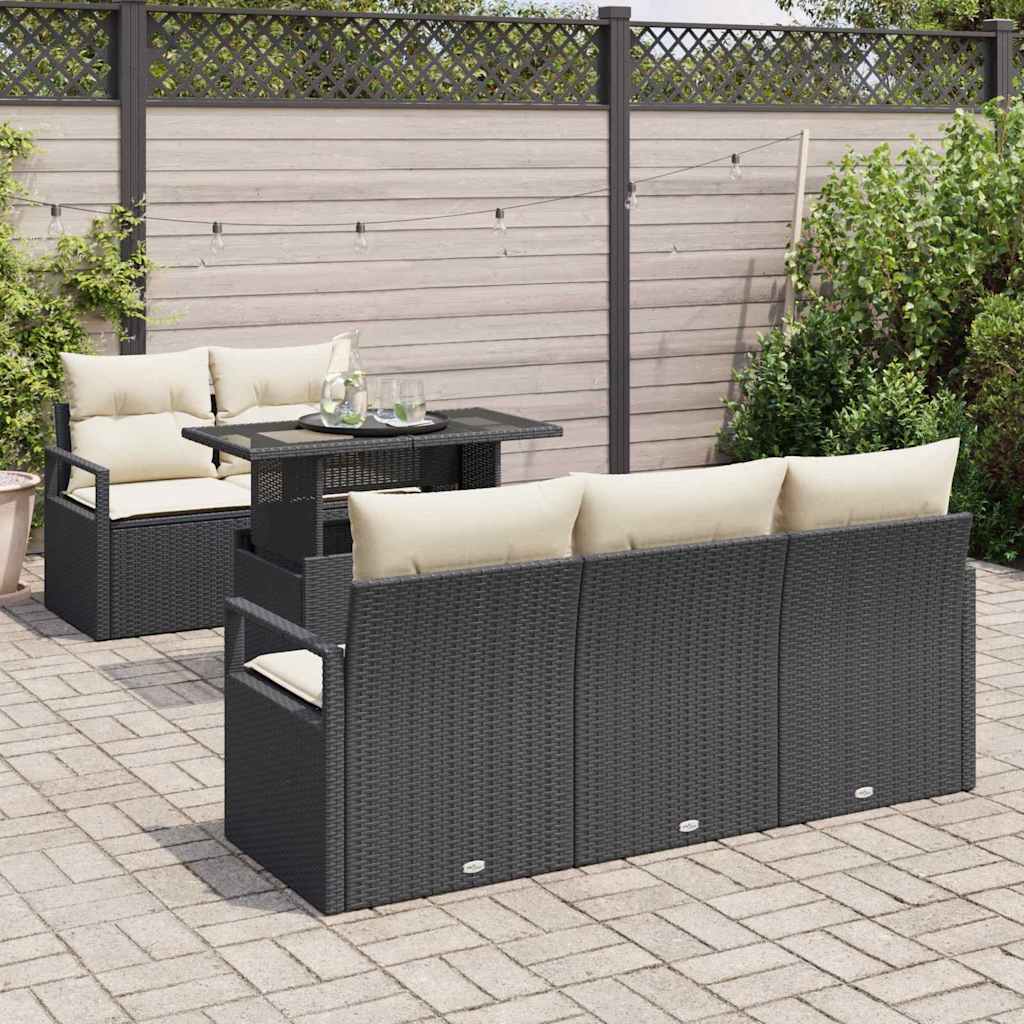 Conjunto de sofá de jardín con cojín 6 pcs Negro Poliratán