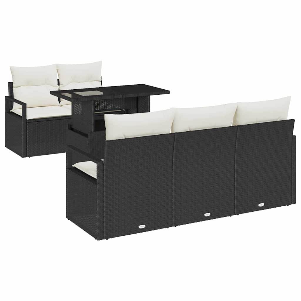 Conjunto de sofá de jardín con cojín 6 pcs Negro Poliratán