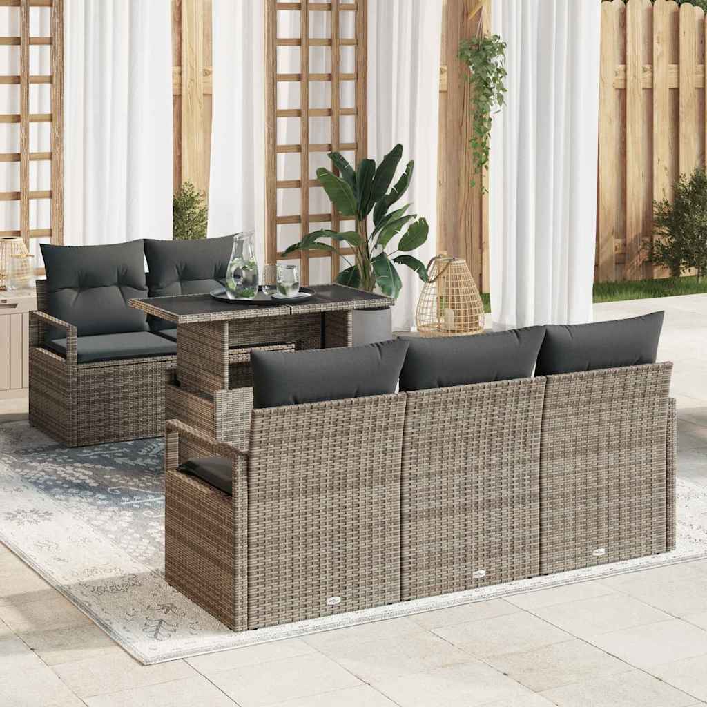 Conjunto de sofá de jardín con cojín 6 pcs Gris Poliratán