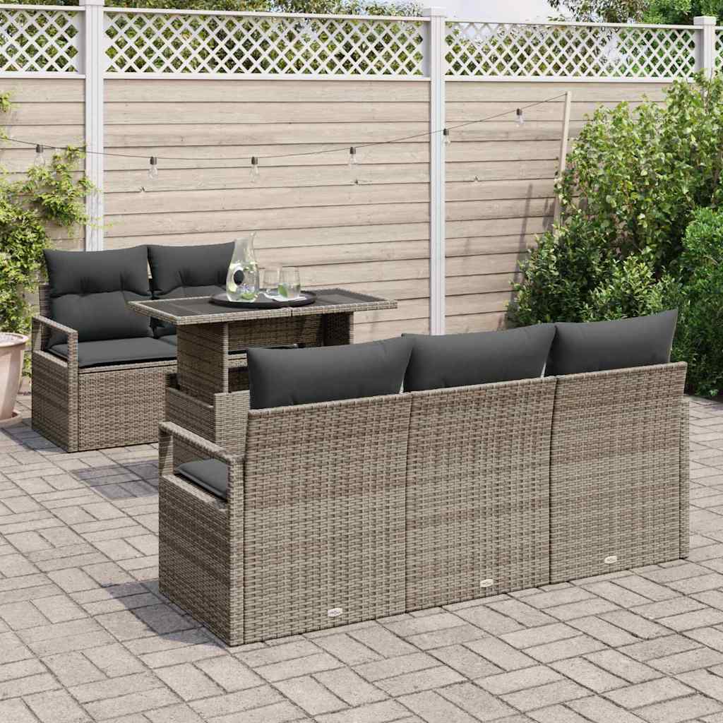 Conjunto de sofá de jardín con cojín 6 pcs Gris Poliratán