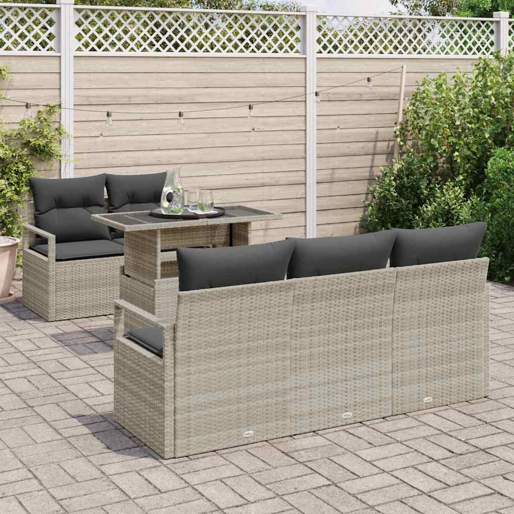 Conjunto de sofá de jardín con cojín 6 pcs Gris Claro Poliratán