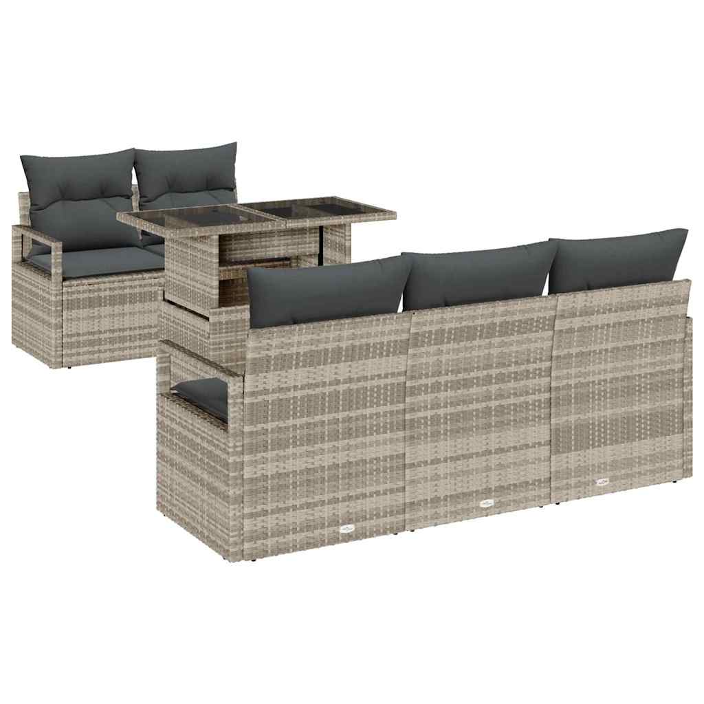 Conjunto de sofá de jardín con cojín 6 pcs Gris Claro Poliratán