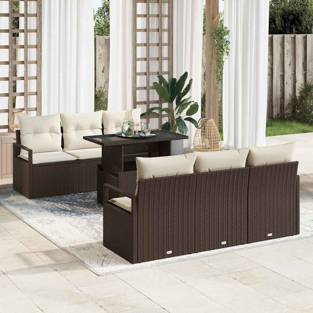Conjunto de Sofás de Jardim com Almofadas 7 pçs Bege Polirratan