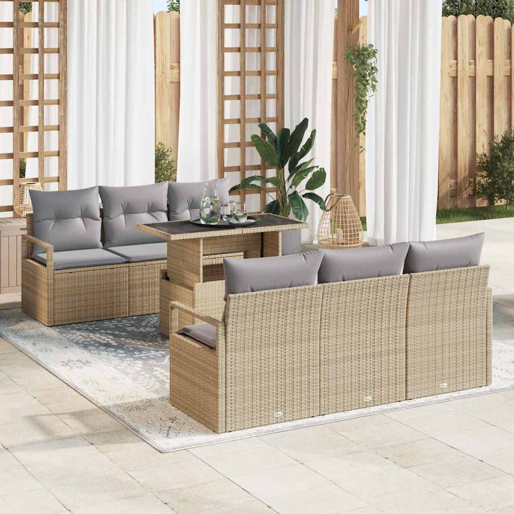 Conjunto de Sofás de Jardim com Almofadas 7 pçs Bege Polirratan