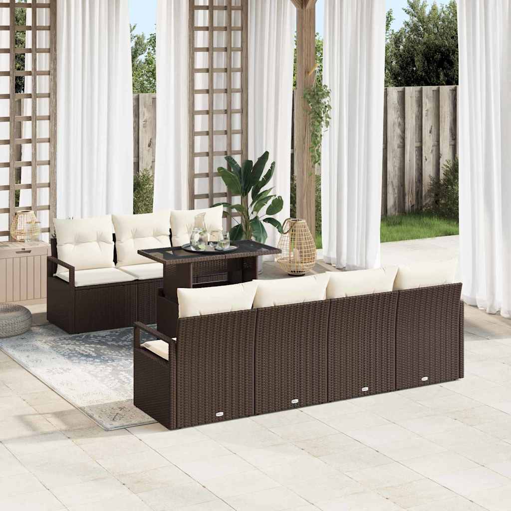 Conjunto de sofá de jardín con cojín 8 pcs Beige Poliratán