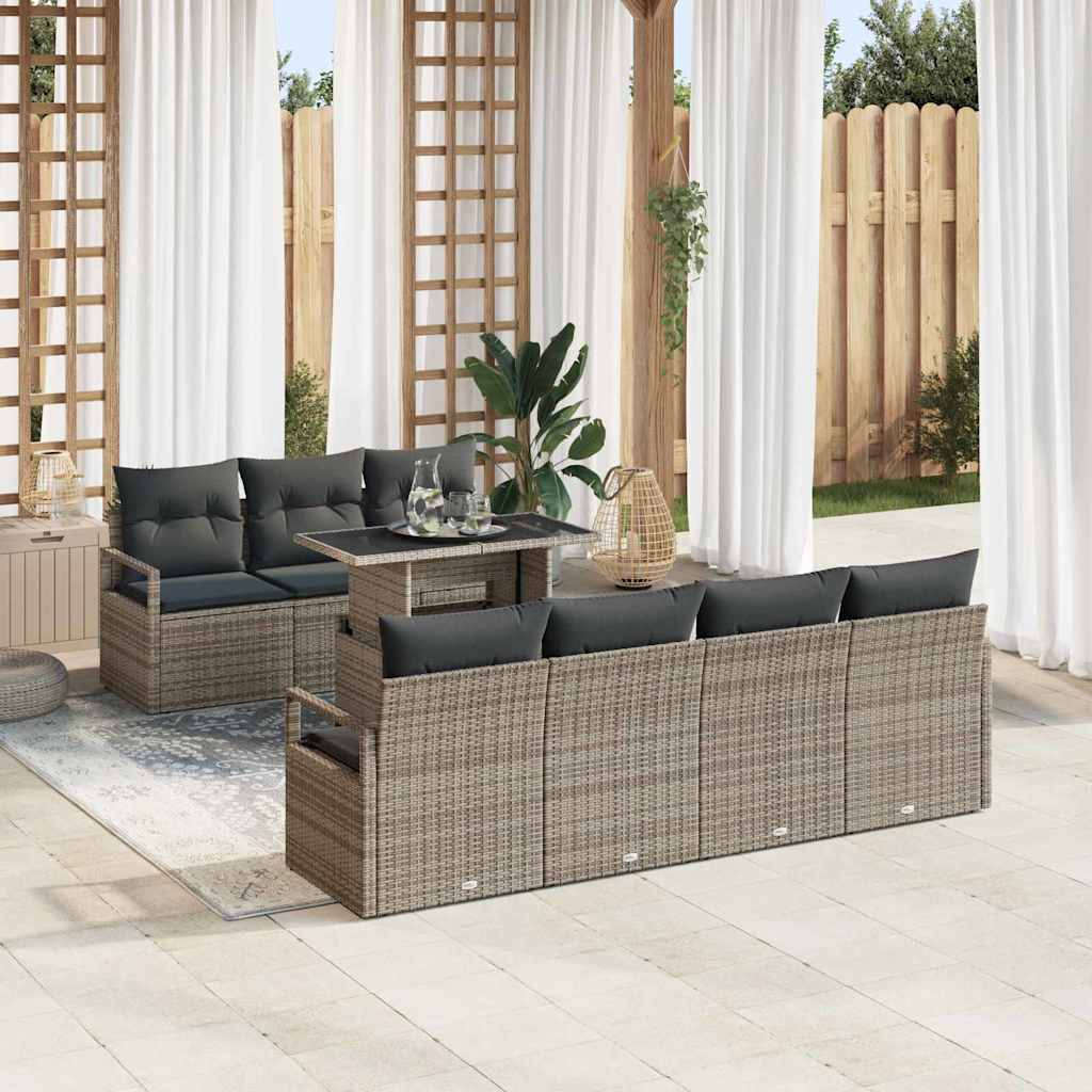 Conjunto de sofá de jardín con cojín 8 pcs Beige Poliratán