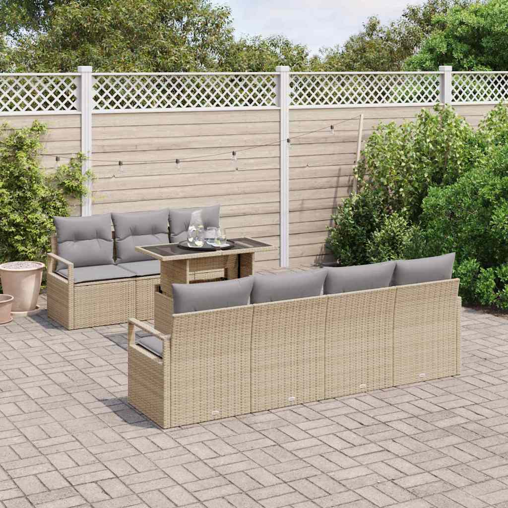 Conjunto de sofá de jardín con cojín 8 pcs Beige Poliratán