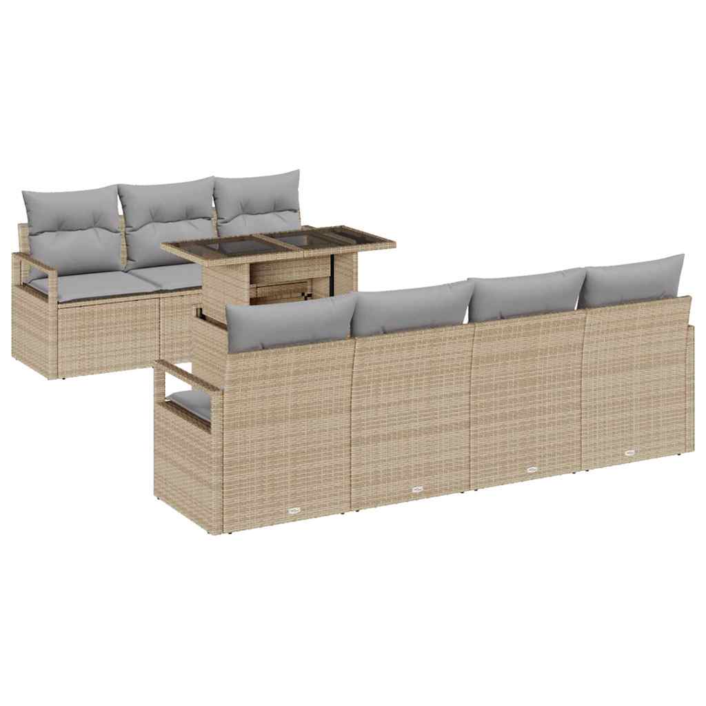 Conjunto de sofá de jardín con cojín 8 pcs Beige Poliratán